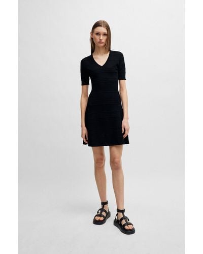 BOSS Knitted Dress With Mixed Structures - Black