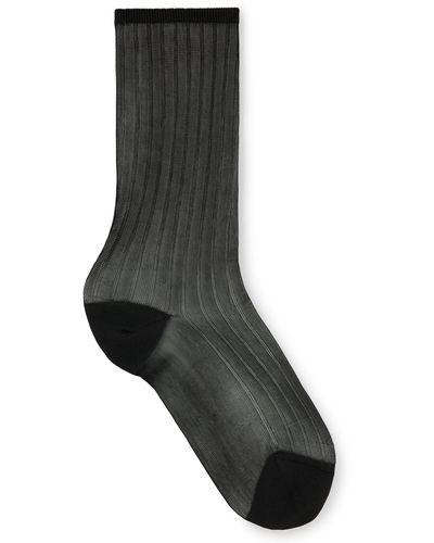 BOSS Mittelhohe Ripp-Socken mit transparenten Streifen - Schwarz