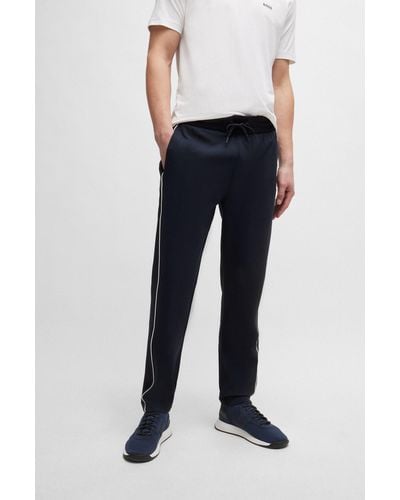 BOSS Regular-fit Tracksuit Bottoms With Contrast Piping - Blue