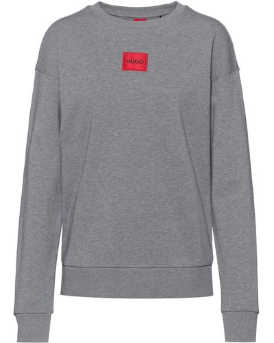 HUGO Regular-fit Cotton Sweatshirt With Logo Label - Grey