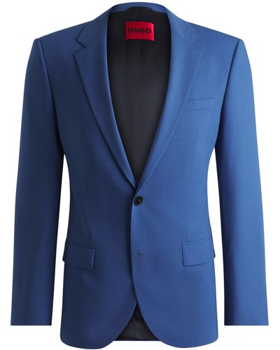 HUGO Slim-fit Jacket In Performance-stretch Cloth - Blue