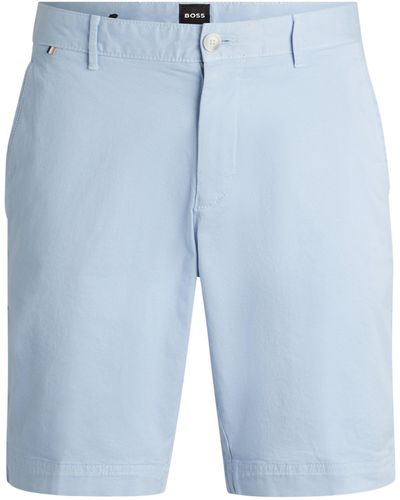 BOSS Slim-Fit Shorts aus elastischem Baumwoll-Twill - Blau