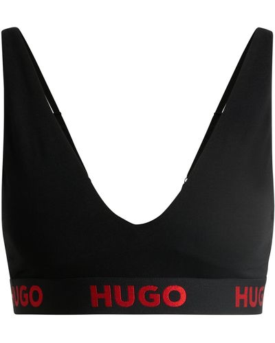 HUGO Sujetador triangular de algodón elástico con detalles de logos - Negro