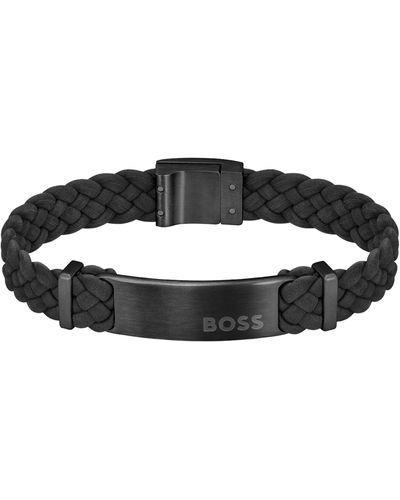 BOSS by HUGO BOSS Gevlochten Armband Van Zwarte Suède Met Logoplaatje