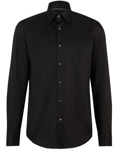 BOSS Regular-Fit Hemd aus bügelleichter Baumwoll-Popeline - Schwarz