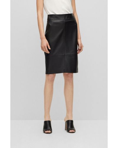 BOSS Regular-fit Pencil Skirt In Soft Leather - Black