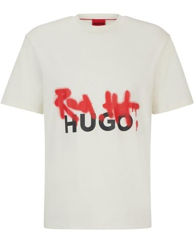 HUGO Regular-fit T-shirt Van Katoen Met Artwork In Sprayprint - Meerkleurig