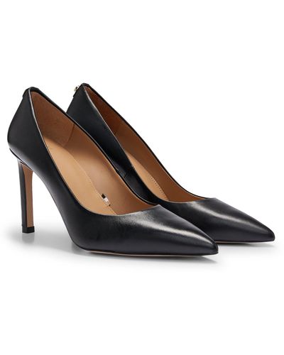BOSS High-heeled Pumps In Leather With Pointed Toe - Black