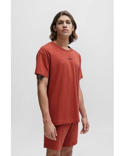 HUGO Stretch-cotton Jersey Pajama T-shirt With Red Logo