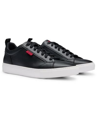 HUGO Cupsole Trainers In Faux Leather With Logo Flag - Black