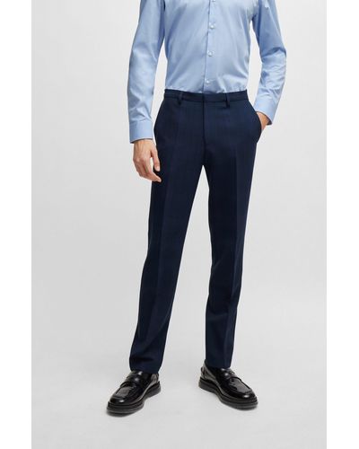 HUGO Extra-slim-fit Pants In Checked Performance-stretch Twill - Blue