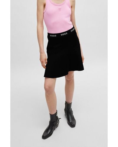 HUGO Jersey Mini Skirt With Flounce Hem - Black