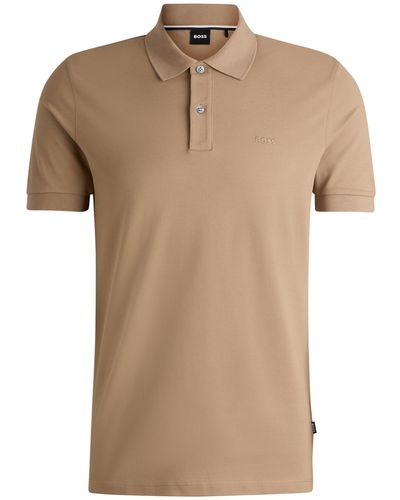 BOSS Cotton Polo Shirt With Embroidered Logo - Natural