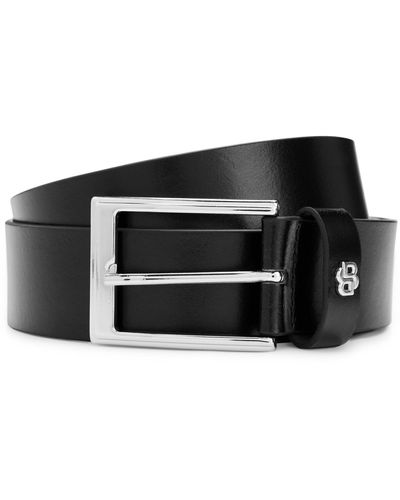 BOSS Italian-leather belt with Double B monogram keeper - Schwarz