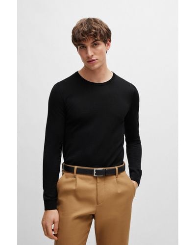BOSS Slim-fit Sweater In Virgin Wool With Crew Neckline - Black