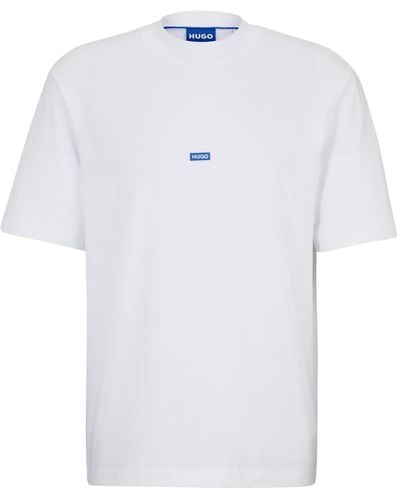 HUGO T-shirt Van Katoenen Jersey Met Blauwe Logopatch - Wit