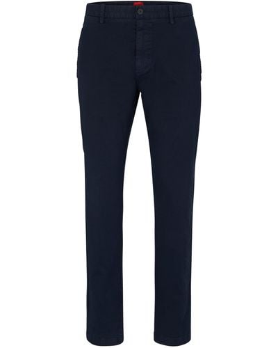 HUGO Slim-fit Chino Van Katoenen Gabardine Met Stretch - Blauw