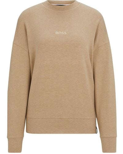 BOSS Stretch-terry Regular-fit Sweatshirt With Embroidered Logo - Natural