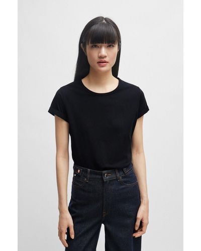 BOSS Cotton-jersey T-shirt With Rolled Cuffs - Black