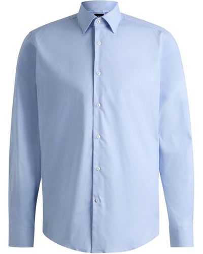 BOSS Regular-Fit Hemd aus bügelleichter Stretch-Baumwolle mit Pepita-Muster - Blau