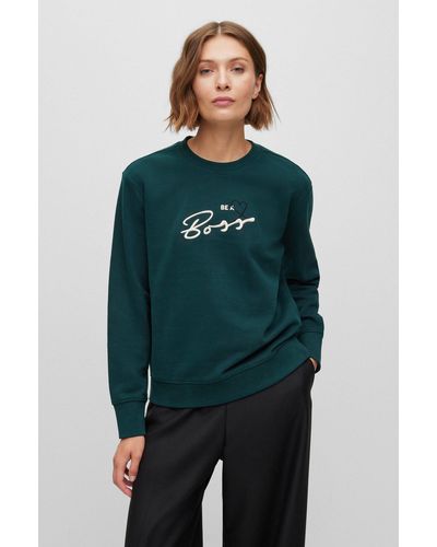 BOSS by HUGO BOSS Cotton-terry Sweatshirt With Logo Slogan - Green