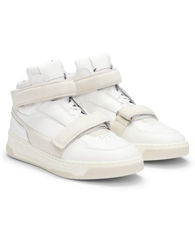 BOSS Naomi X Leather High-top Trainers With Riptape Straps - White