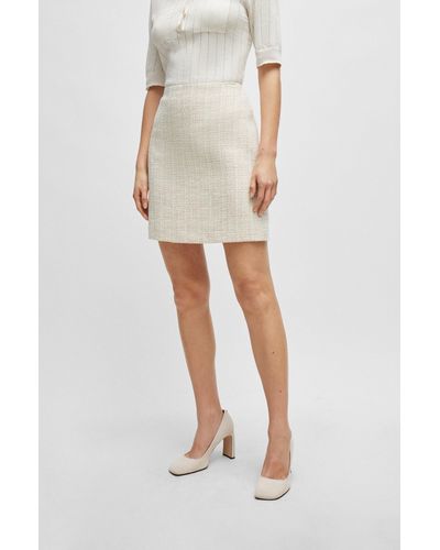 BOSS Tweed Mini Skirt With Rear Zip - White