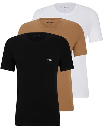 BOSS Three-pack Of Logo-embroidered T-shirts In Cotton - Black