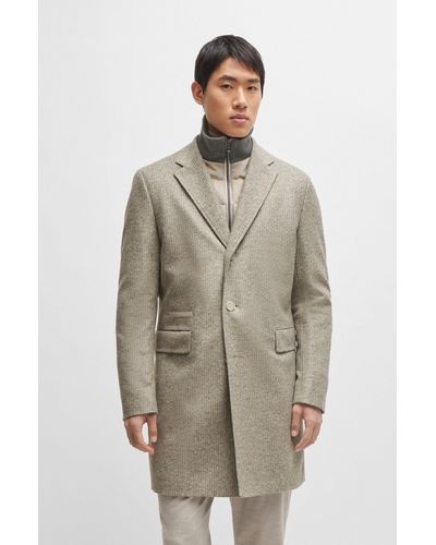 BOSS Slim-fit Coat In Wool Blend With Zip-up Inner - Natural
