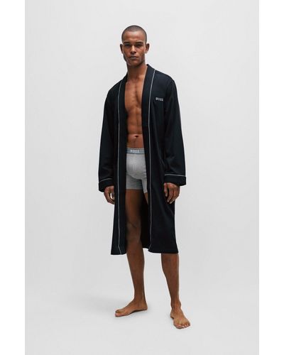 BOSS by HUGO BOSS Cotton-jersey Dressing Gown With Logo And Piping - Black