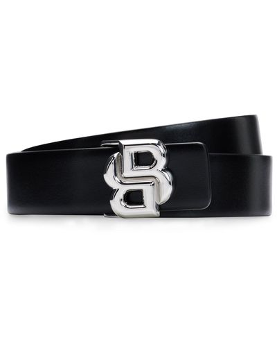 BOSS Reversible Belt In Italian Leather With Double-monogram Buckle - Black