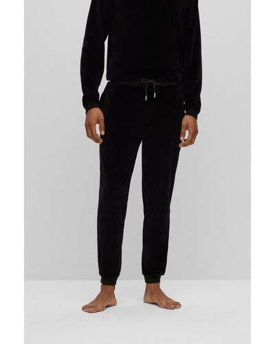 BOSS by HUGO BOSS Cotton-blend Velour Tracksuit Bottoms With Embroidered Logo - Black