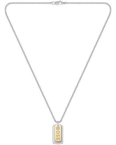 BOSS Box-chain Necklace With Branded Double-tag Pendant - Metallic