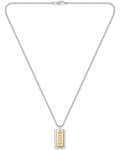 BOSS Collar de cadena con colgante con doble etiqueta de la marca - Metálico