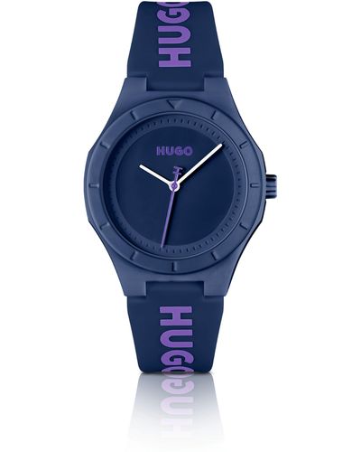 HUGO Montre à cadran couleur aubergine et bracelet en silicone logoté - Bleu