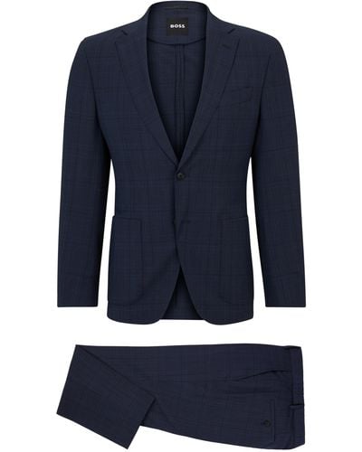 BOSS Karierter Slim-Fit Anzug aus Schurwolle - Blau