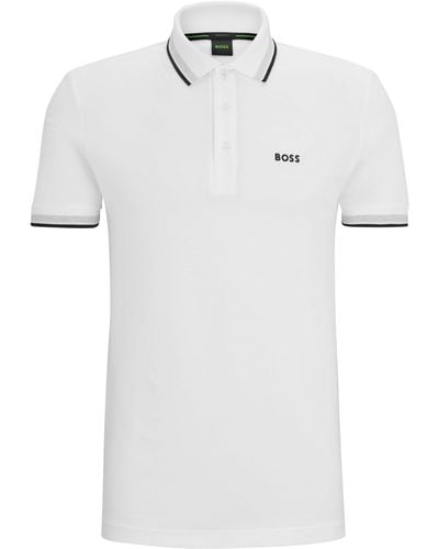 BOSS Poloshirt aus Baumwoll-Piqué mit Kontrast-Logo - Weiß
