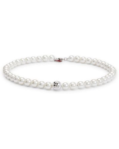HUGO Stacked-logo Necklace With Genuine And Imitation Pearls - White