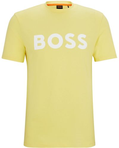 BOSS Cotton-jersey T-shirt With Rubber-print Logo - Yellow