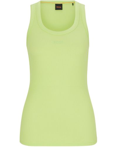 BOSS Slim-fit Onderhemd Van Stretchkatoen Met Ribstructuur - Groen