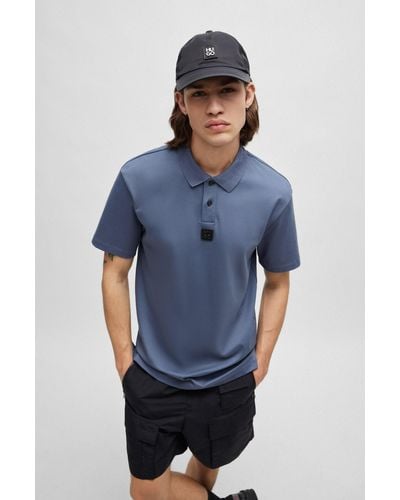 HUGO Interlock-cotton Polo Shirt With Stacked Logo - Blue