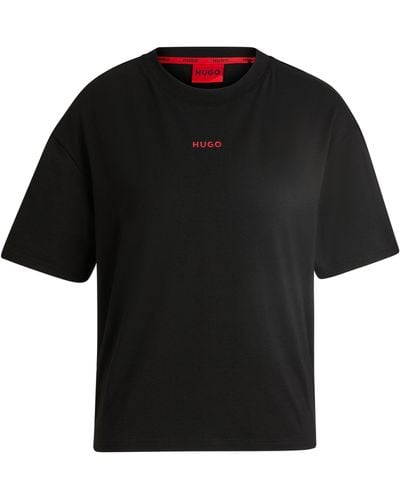 HUGO Relaxed-fit T-shirt Van Zachte Jersey Met Contrastlogo - Zwart