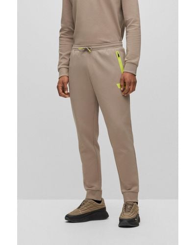 BOSS Cotton-blend Tracksuit Bottoms With Logo Stripe - Natural