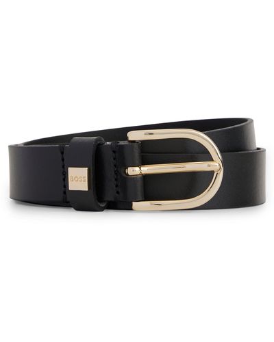 BOSS Italian-leather Belt With Gold-tone Buckle - Black