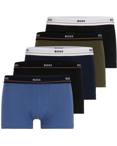 BOSS Fünfer-Pack Boxershorts aus Stretch-Baumwolle mit Logos am Bund - Blau