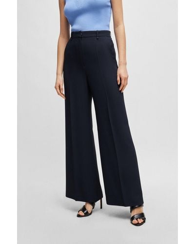 BOSS High-waisted Relaxed-fit Pants With Wide Leg - Blue