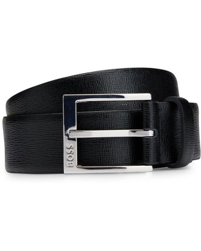 BOSS Belt In Italian Leather With Logo Buckle - Black