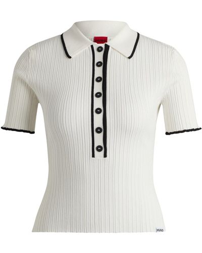 HUGO Slim-fit Knitted Top With Polo Collar - White