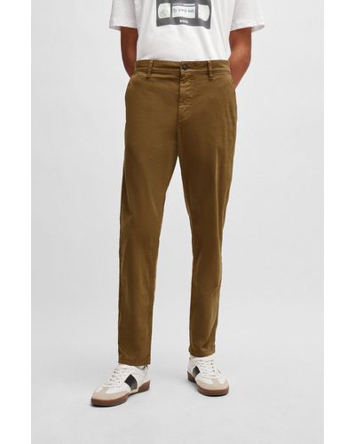 BOSS Pantaloni con fit affusolato in twill di cotone elasticizzato a trama irregolare - Marrone