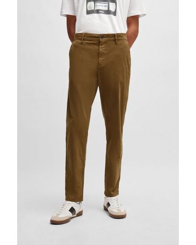 BOSS Tapered-fit Trousers In Stretch-cotton Broken Twill - Brown
